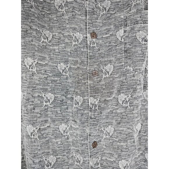 Bermuda Bay Fishing Theme Men's Shirt GRAY Size L 100% Silk - Picture 9 of 12
